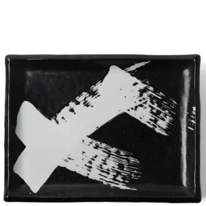 MIYA Company Serving Bowls & Plates | Black & White Brush Rectangle Platter