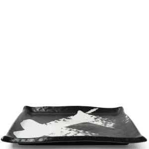 MIYA Company Serving Bowls & Plates | Black & White Brush Rectangle Platter