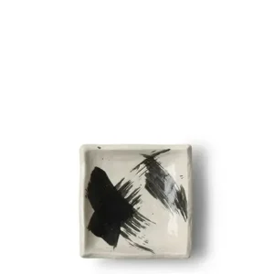 MIYA Company Serving Bowls & Plates | Black & White Brush Sauce Dish