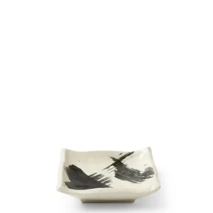 MIYA Company Serving Bowls & Plates | Black & White Brush Sauce Dish