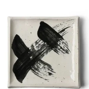 MIYA Company Large Plates | Black & White Brush Square Plate