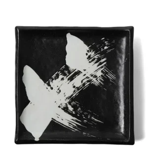 MIYA Company Medium Plates | Black & White Brush Square Plate