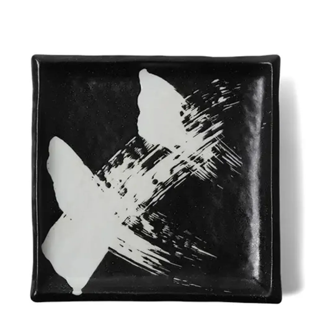 black__white_brush_square_plate_0.webp MIYA Company Medium Plates | Black & White Brush Square Plate
