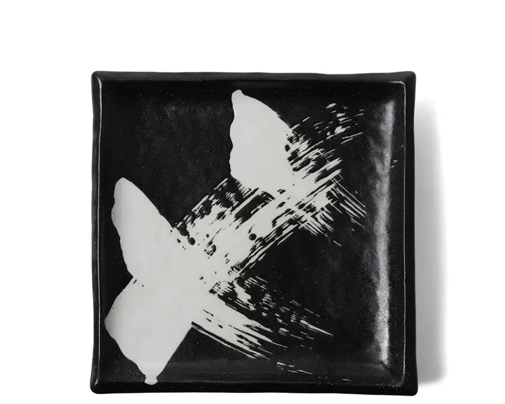 black__white_brush_square_plate_1.webp MIYA Company Medium Plates | Black & White Brush Square Plate