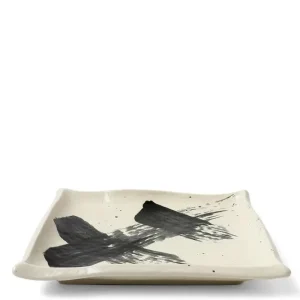 MIYA Company Large Plates | Black & White Brush Square Plate