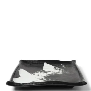 MIYA Company Medium Plates | Black & White Brush Square Plate