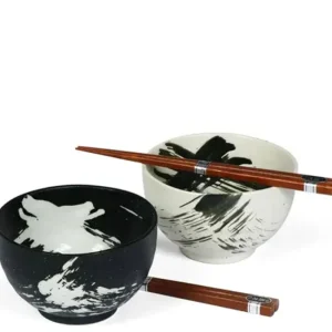 MIYA Company Bowl Sets | Black & White Brush Stroke 5" Bowl For Two Set