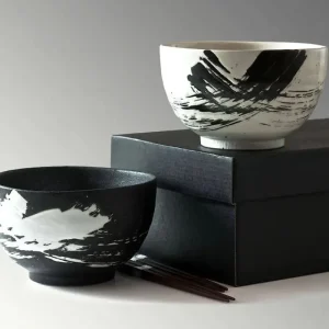 MIYA Company Bowl Sets | Black & White Brush Stroke 5