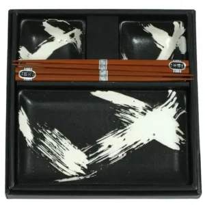 MIYA Company Plate Sets | Black Brush Stroke Sushi Set