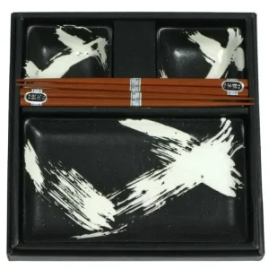 MIYA Company Plate Sets | Black Brush Stroke Sushi Set