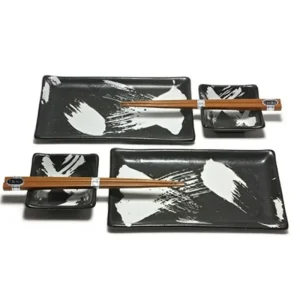 MIYA Company Plate Sets | Black Brush Stroke Sushi Set