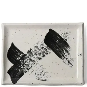 MIYA Company Serving Bowls & Plates | Black White Brush Rectangle Platter
