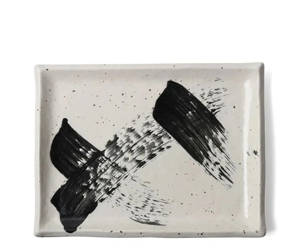 black_white_brush_rectangle_platter_1.webp MIYA Company Serving Bowls & Plates | Black White Brush Rectangle Platter