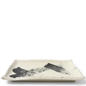 MIYA Company Serving Bowls & Plates | Black White Brush Rectangle Platter