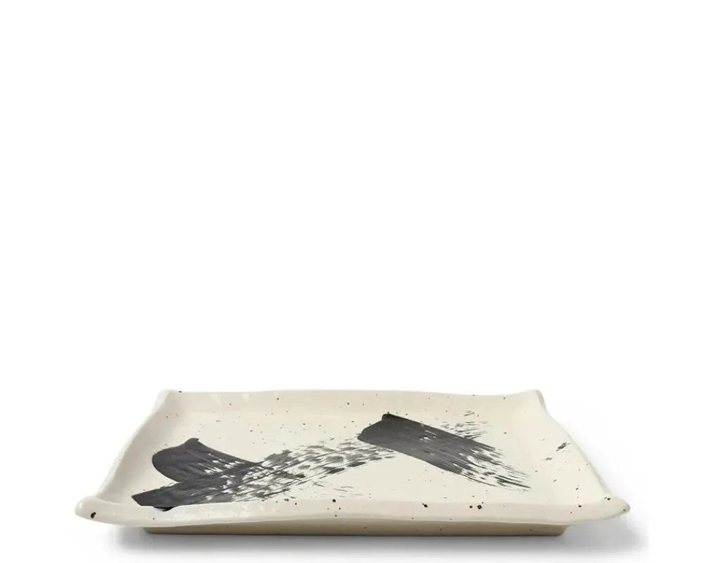 black_white_brush_rectangle_platter_2.webp MIYA Company Serving Bowls & Plates | Black White Brush Rectangle Platter