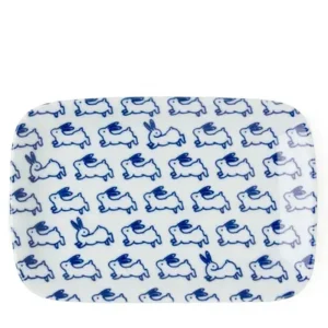 MIYA Company Rabbits | Blue & White 6.5" X 4.25" Plate - Rabbits