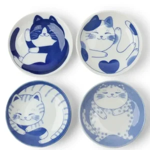 MIYA Company Other | Blue & White Cat 3.75" Plate Set/4