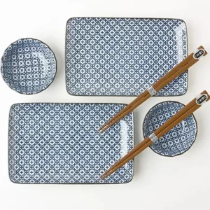 MIYA Company Medium Plates | Blue & White Cross Sushi Set