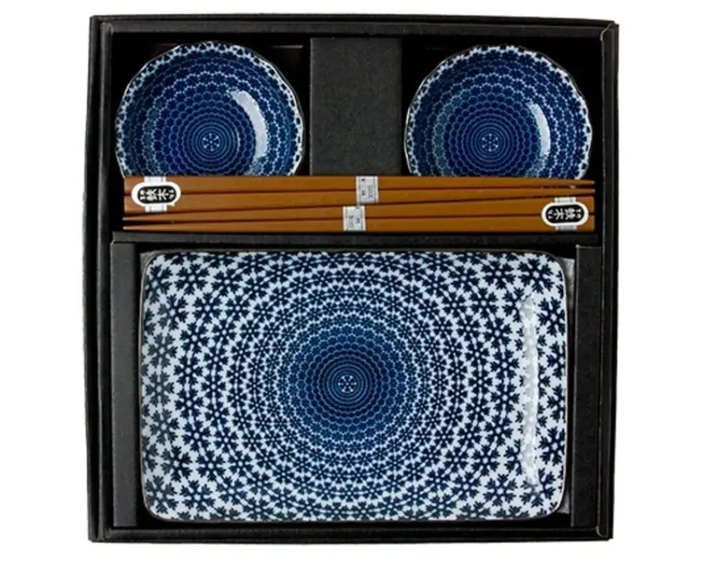 blue__white_snow_sushi_set_1.webp MIYA Company Medium Plates | Blue & White Snow Sushi Set