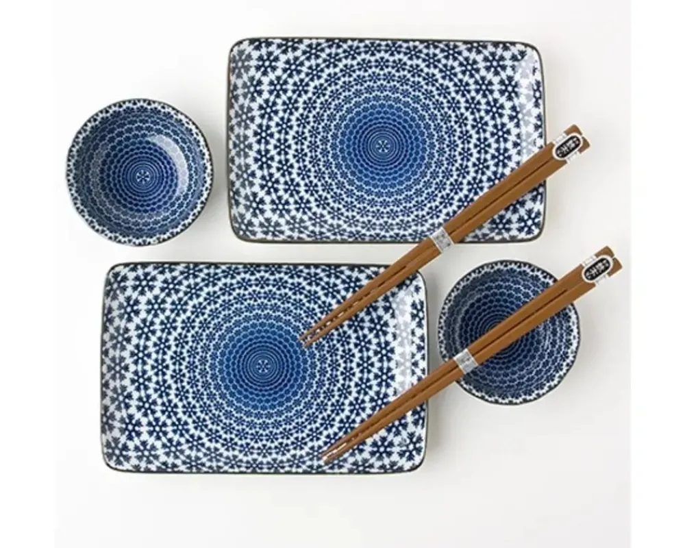 blue__white_snow_sushi_set_2.webp MIYA Company Medium Plates | Blue & White Snow Sushi Set