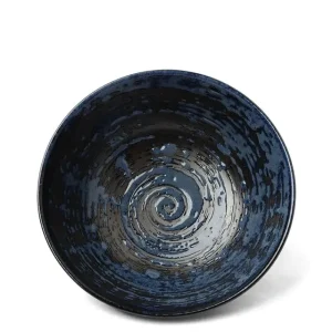 MIYA Company Serving Bowls & Plates | Blue Black Swirl 8.25