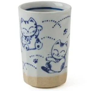 MIYA Company Tableware | Blue Fortune Cat Cup 9 Oz
