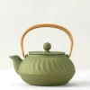 MIYA Company Teapots - Cast Iron | Cast Iron Teapot Olive Green Wave Gold Handle