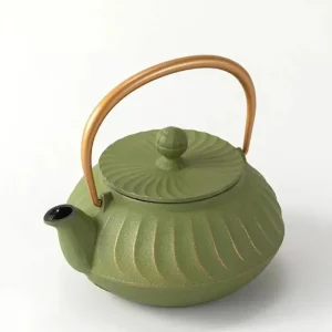 MIYA Company Teapots - Cast Iron | Cast Iron Teapot Olive Green Wave Gold Handle