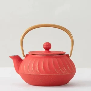 MIYA Company Teapots - Cast Iron | Cast Iron Teapot Red Wave Gold Handle
