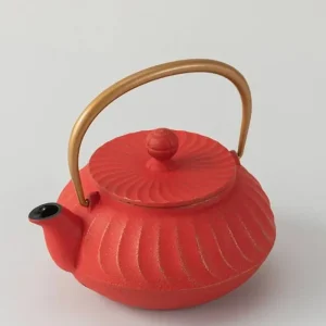 MIYA Company Teapots - Cast Iron | Cast Iron Teapot Red Wave Gold Handle