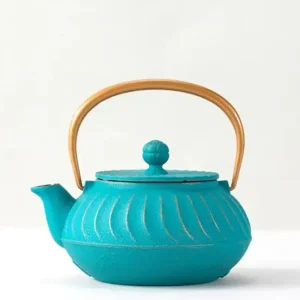 MIYA Company Teapots - Cast Iron | Cast Iron Teapot Teal Wave Gold Handle