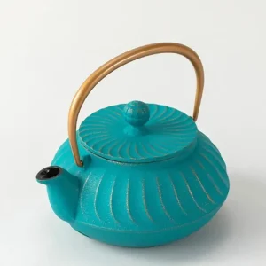 MIYA Company Teapots - Cast Iron | Cast Iron Teapot Teal Wave Gold Handle