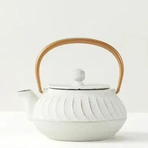 MIYA Company Teapots - Cast Iron | Cast Iron Teapot White Wave Gold Handle