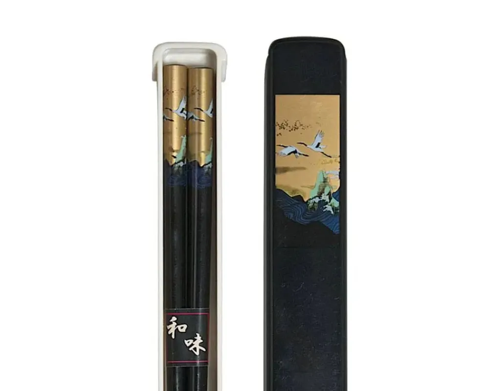 cranes_chopsticks_with_case__black_1.webp MIYA Company Chopsticks | Cranes Chopsticks With Case - Black