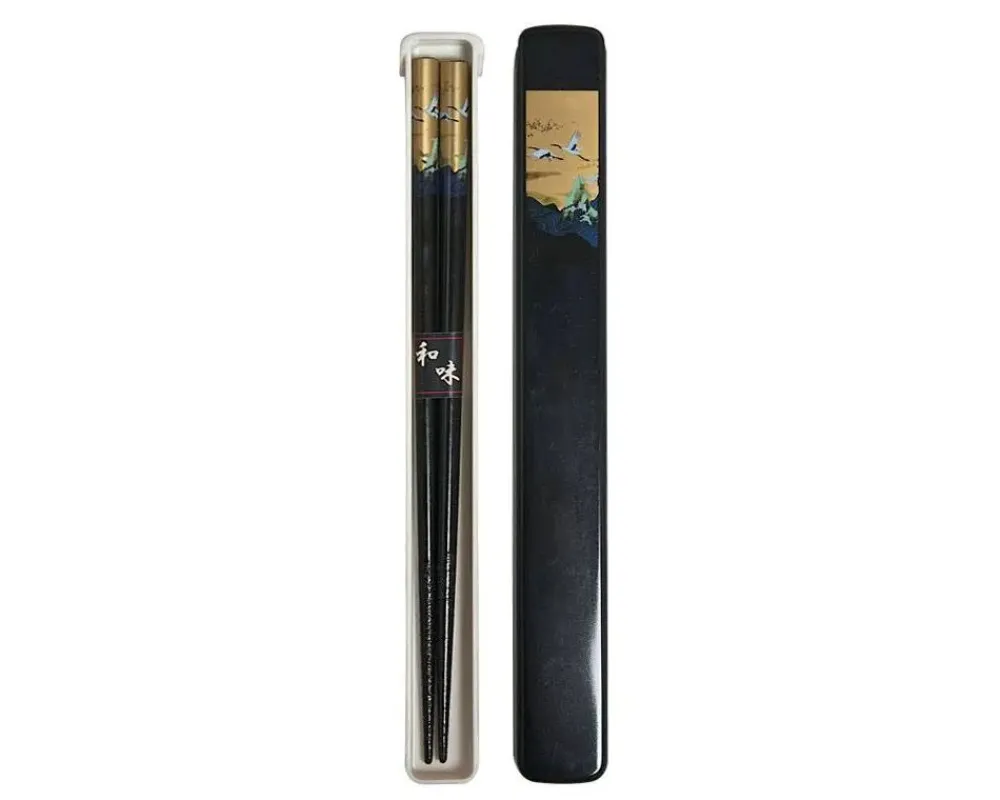 cranes_chopsticks_with_case__black_2.webp MIYA Company Chopsticks | Cranes Chopsticks With Case - Black