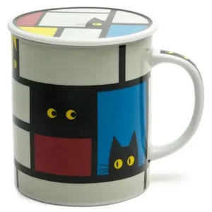 MIYA Company Cups/Mugs | Cubist Cat 8 Oz. Lidded Mug - Gray
