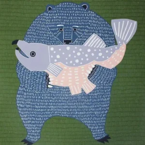 MIYA Company Furoshiki & Tenugui | Furoshiki Bear Fish 41" Sq.