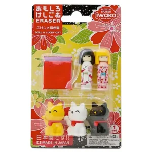 MIYA Company Figurines | Iwako Kokeshi Fortune Cat Eraser Pack At Miya