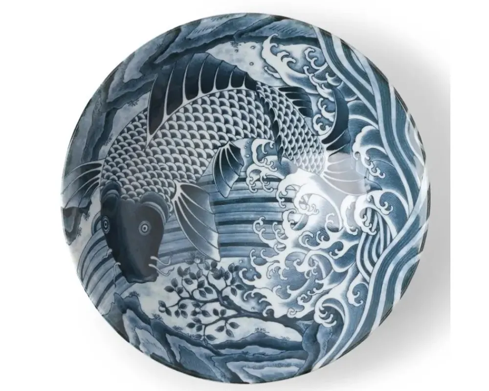 koi__serving_bowl_gray_2.webp MIYA Company Mythical Creatures | Koi 10" Serving Bowl Gray
