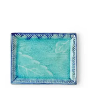 MIYA Company Small Plates | Plate Rectangle Turquoise Crackle Leaf/Pond