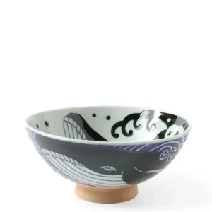 MIYA Company Bowls | Rice Bowl Blue Whale Waves (Xl) 5-3/4"