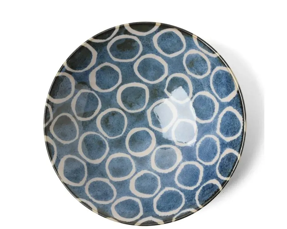 rustic_white_circles__serving_bowl_2.webp MIYA Company Serving Bowls & Plates | Rustic White Circles 9.75" Serving Bowl