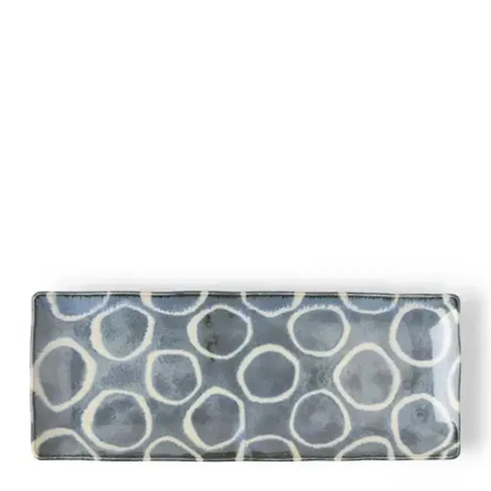 rustic_white_circles_rectangle_plate_0.webp MIYA Company Medium Plates | Rustic White Circles Rectangle Plate