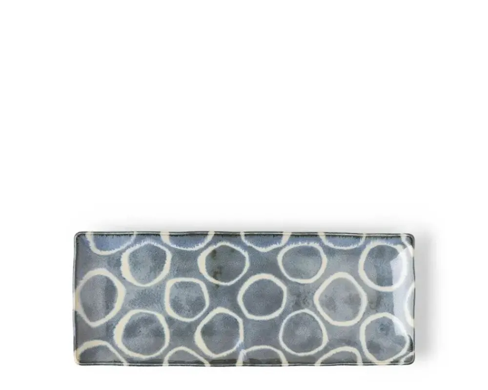 rustic_white_circles_rectangle_plate_1.webp MIYA Company Medium Plates | Rustic White Circles Rectangle Plate