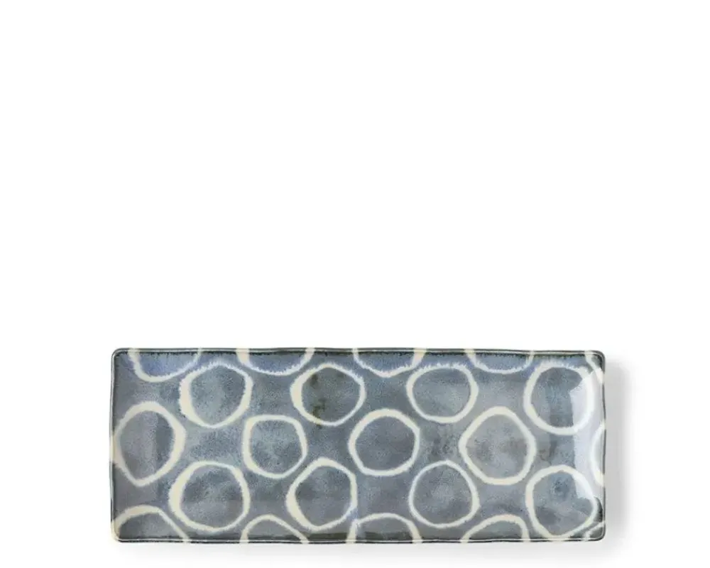 rustic_white_circles_rectangle_plate_2.webp MIYA Company Medium Plates | Rustic White Circles Rectangle Plate