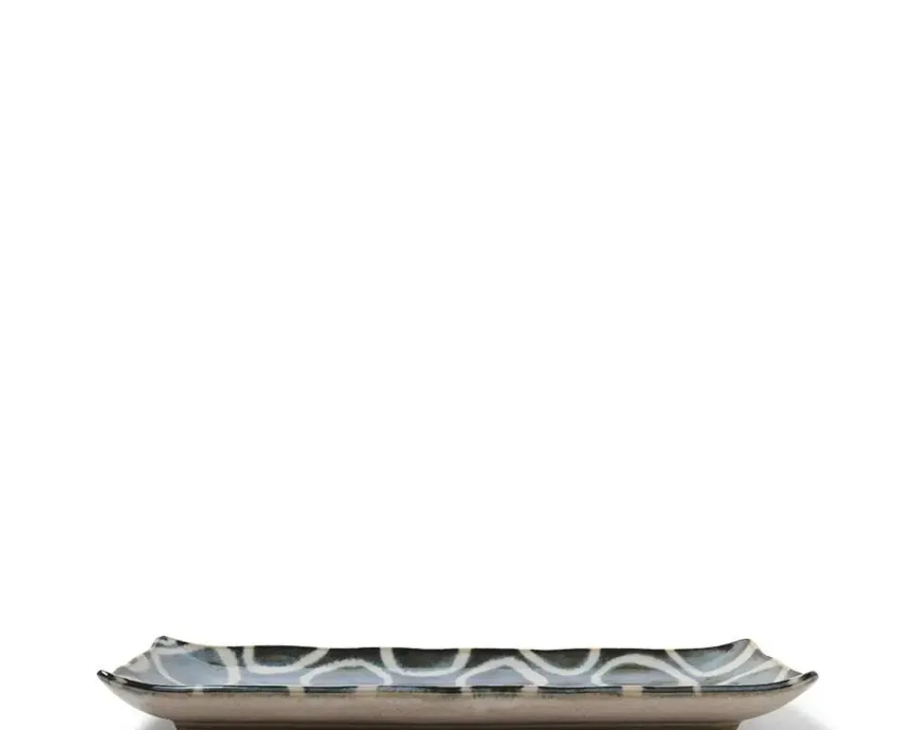 rustic_white_circles_rectangle_plate_3.webp MIYA Company Medium Plates | Rustic White Circles Rectangle Plate