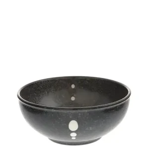 MIYA Company Medium Bowls | Satin Black White Dots 6-1/4" Bowl