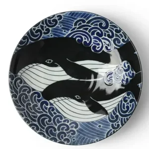 MIYA Company Bowls | Shallow Bowl Blue Whale Waves 8-1/2"