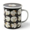 MIYA Company Cups/Mugs | Sleepy Cat 8 Oz. Lidded Mug - Black