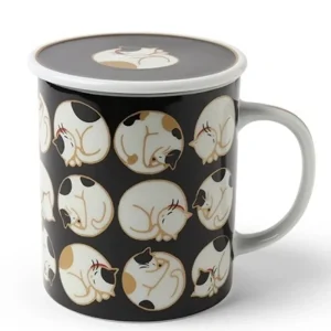 MIYA Company Cups/Mugs | Sleepy Cat 8 Oz. Lidded Mug - Black